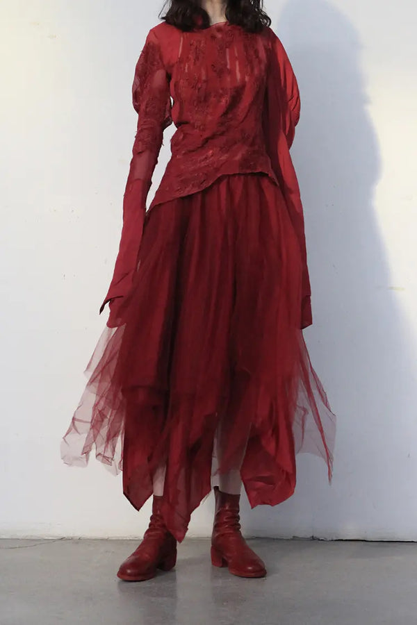 MARC LE BIHAN 26858 Pleated Asymmetrical Top Red